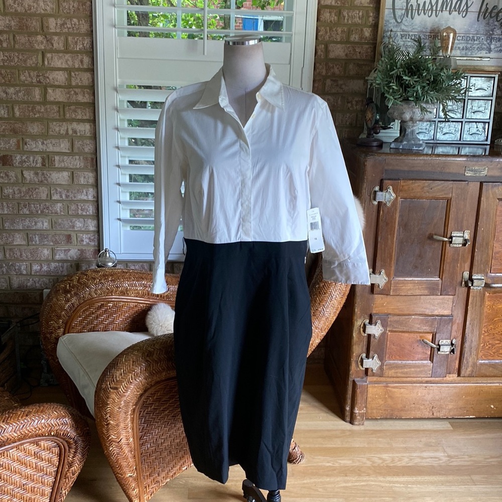 LAUREN Ralph Lauren DRESSES SHIRT DRESS MONACO BLACK WHITE NEW 16 NO BELT